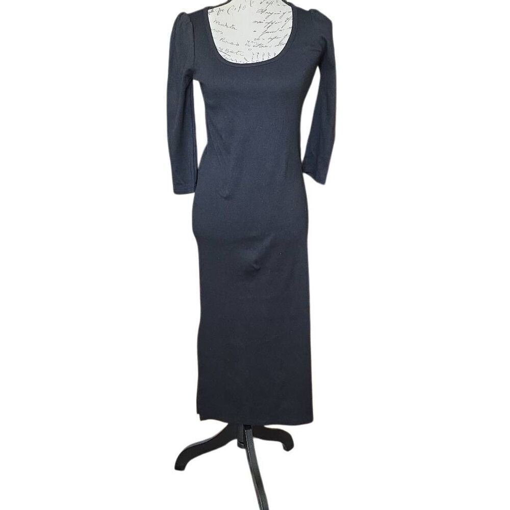 The Nines by Hatch Women's Size XS Black Ribbed Maternity 3/4 Sleeve Midi Dress